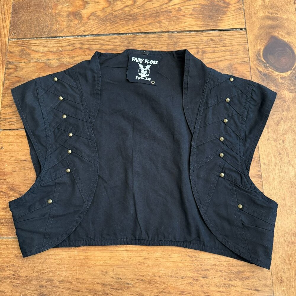 FAIRY FLOSS Black w/ Copper Brads Embellished front&back Capp Sleeved Open Vest